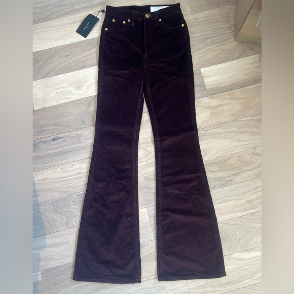 NWT rag & bone Burgundy High Waist Corduroy Flare Pants size 24 - Picture 2 of 8